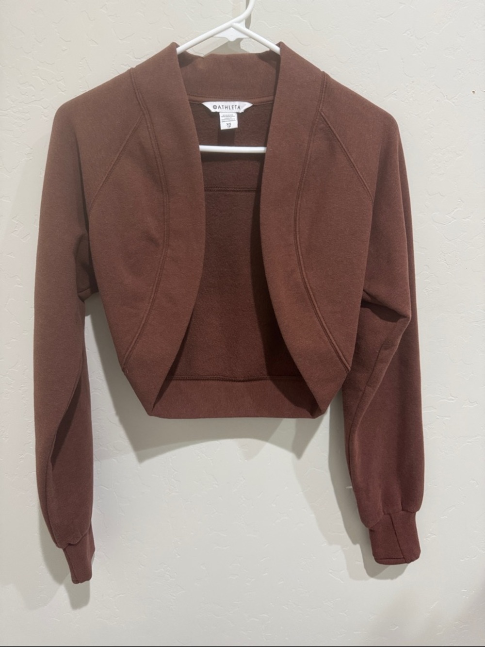 Athleta Cropped Open-Front Cardigan in Chocolate Brown